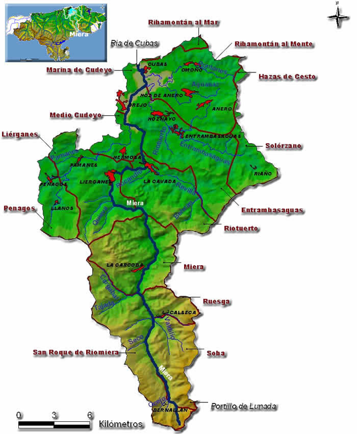 Mapa físico del río Miera (Fuente: dma.medioambientecantabria.es)