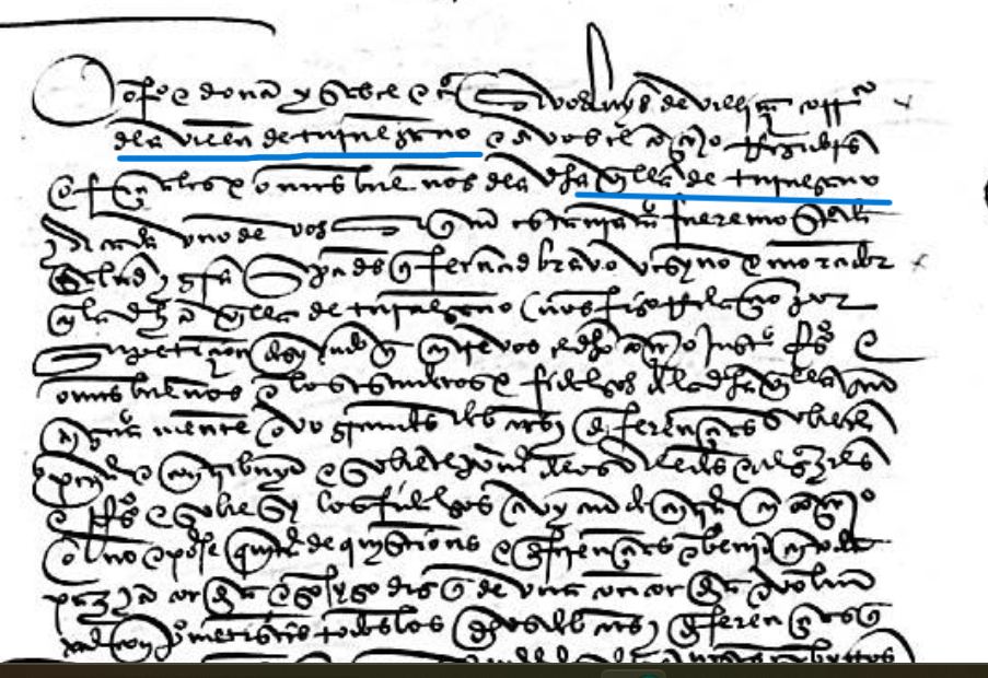 "...de la villa de Turuégano....omnes buenos de la d(ic)ha villa de Turuegano", Carta para que la villa de Turégano reciba por su alcalde a Fernando Bravo, 1490, AGS,PARES. 